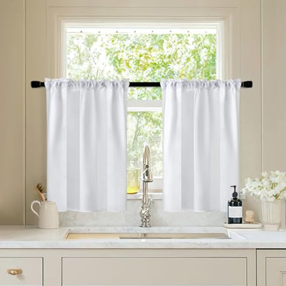 MIULEE White Semi Sheer Privacy Curtains Drapes 2 Panels 26W x 30L - color: White, size: 26"W x 30"L (Pack of 2)
