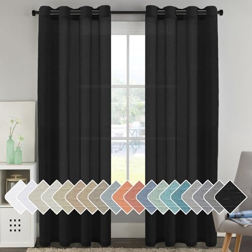 H.VERSAILTEX Black Linen Sheer Curtains 96" 2 Panels Grommet - color: Black, size: 52"W x 96"L (Pack of 2)