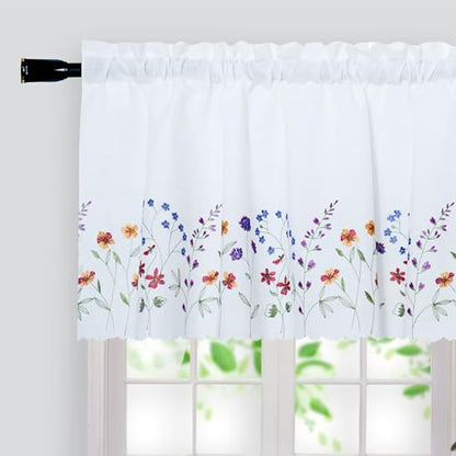 2PC PKT Floral Embroidery Curtain Valance, White Elegant Decorative Flowers Window Valances,Valances for Windows Living Room,3" Rod Pocket W62XL14 inch (Flowers) - size: 62"W x 14"L (Pack of 2)