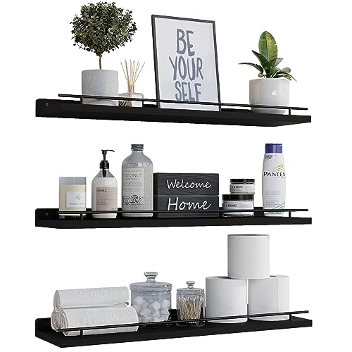 WOPITUES Floating Shelves 24 inch for Wall Decor Set of 3, Black - color: Black, size: 23.6 inch
