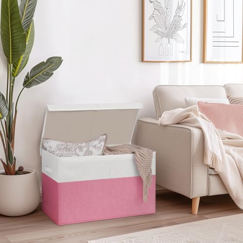INDRESSME 85L Large Collapsible Toy Storage Box, Pink & White - color: Pink & White, size: 25"x13"x16"