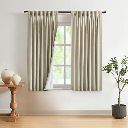 Vision Home Sand Pinch Pleated Full Blackout Curtains Linen Blended Room Darkening Window Curtains 72 inch for Living Room Bedroom Thermal Insulated Pinch Pleat Drapes with Hooks 2 Panel 40" Wx72 L - color: Sand, size: 40"W x 72"L (Pack of 2)