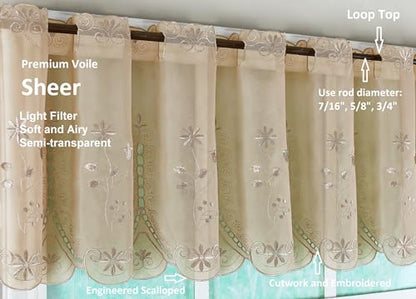 Today's Curtain, Samantha Embroidered Sheer Valance 13", Taupe, 59" W x 13" L - color: Taupe, size: 59"W x 13"L (Pack of 1)
