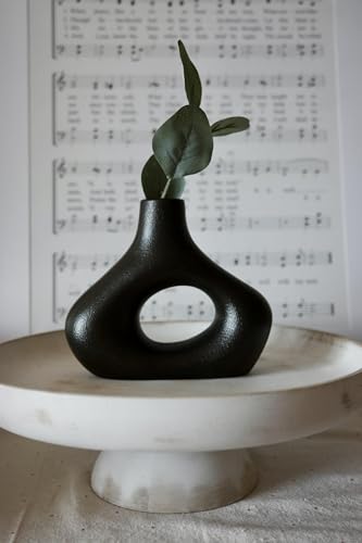 Carrot's Den Black Ceramic Modern Vase Set of 2, Donut Shelf Decor, Black - color: Black