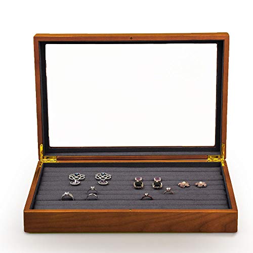 Oirlv Wood Jewelry Box Rings Earrings Acrylic Lid - size: Grey Ring/Earring Box