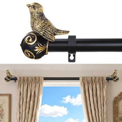 Curtain Rods for Windows 48-84 Inch, Gold Curtain Rod with Bird Finials - size: 48-84