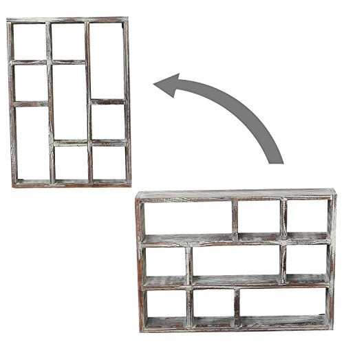 MyGift 9 Compartment Wood Shadow Box Display Shelf, Rustic Curio Case - color: Torched Wood