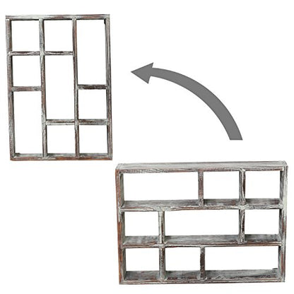 MyGift 9 Compartment Wood Shadow Box Display Shelf, Rustic Curio Case - color: Torched Wood