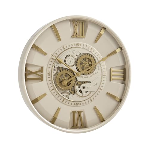 CLXEAST Mid Century Modern 24 Inch Moving Gear Walll Clock, Ivory &Gold - color: Modern Cream and Gold, size: 24 Inch