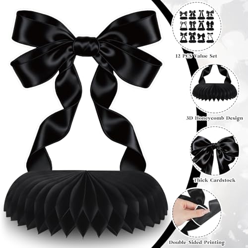 NatNarr Black Bow Party Honeycomb Centerpieces Bow Table Centerpieces - style: Black Bow