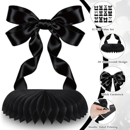 NatNarr Black Bow Party Honeycomb Centerpieces Bow Table Centerpieces - style: Black Bow