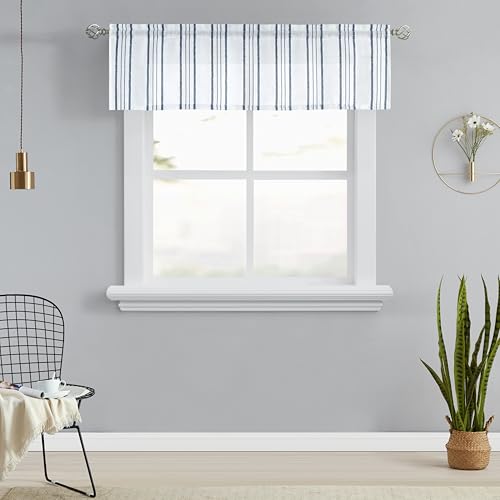 SXZJTEX Blue White Striped Kitchen Curtains Valance for Windows 16 Inch - color: Blue, size: 55"W x 16"L (Pack of 1)