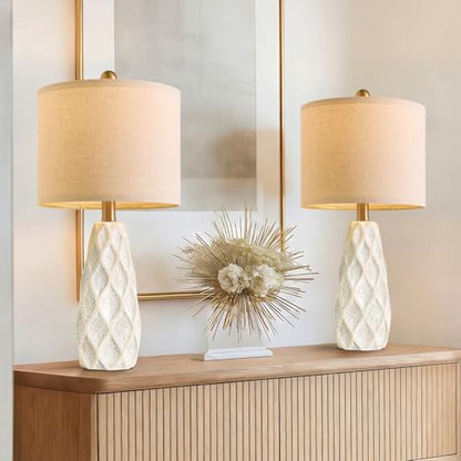 Small Table Lamps Set of 2 for Living Room, 20.25" White Bedside Boho Lamps - color: White, size: Small - 20.75''