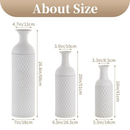 Sziqiqi White Tall Floor Vase, Metal Vases with Honeycomb Texture, 3Pcs - color: White