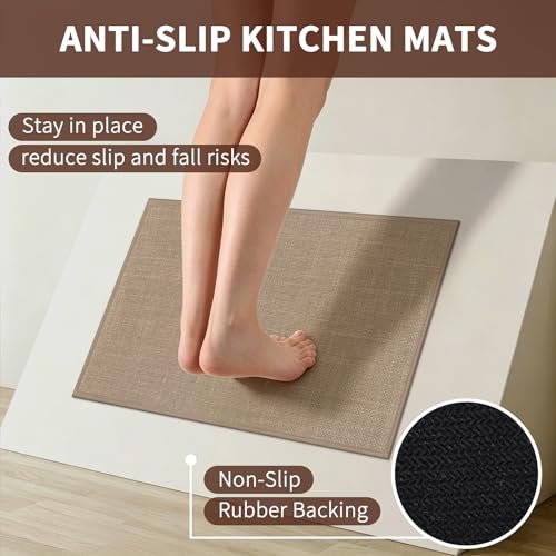 SHACOS Non Slip Kitchen Sink Rug, 17x30 Inch, Brown - color: Brown, size: 17x30"