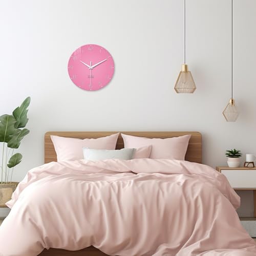 XNM Round Glass Pink Wall Clocks Battery Operated 12 Inch - color: Pink, size: 12 Inch
