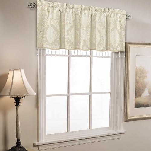 Loom and Mill Elegant Damask Valances for Windows, Apricot Beige, 54"x18" - color: Alps-apricot Beige