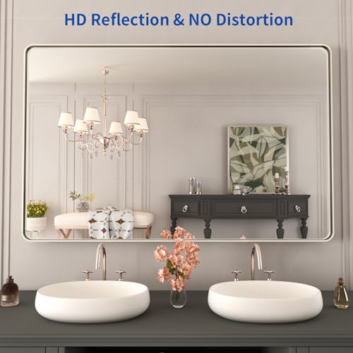 WEER Bathroom Vanity Mirror Brushed Nickel 48X30 Inch - color: Brushed Nickel, size: 48"L x 30"W