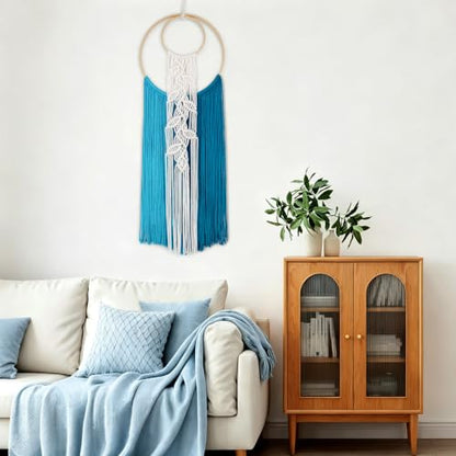 LB Blue Macrame Wall Hanging for Bedroom Headboard,10X30 Inch - color: Blue