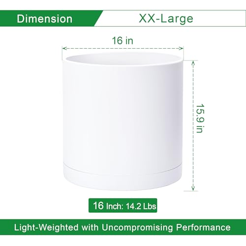 D'vine Dev Plastic Planter Pot with Saucer, 16 in, White, 74-X-A-5 - color: Matte White, size: 16"