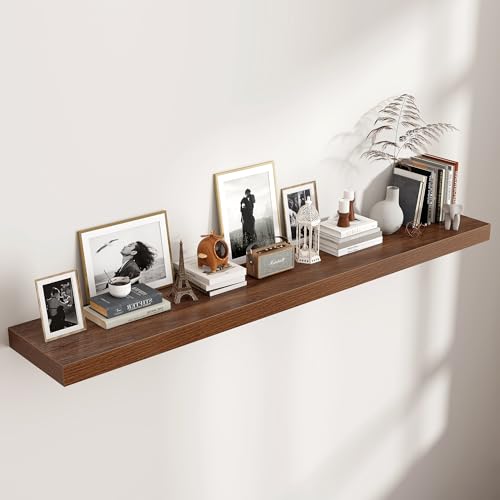 72 Inch Floating Shelves for Wall, 12"D Wood Storage Shelves, Walnut Finish - color: Walnut, size: 72 Inch