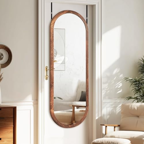 48x16in Oval Full Length Mirror Solid Wood Frame, Brown - color: Brown, size: 48"L x 16"W