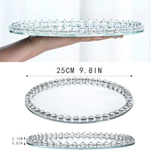 10" x 10" Round Vanity Tray, Crystal Perfume Mirror Tray Jewelry Trinket - color: Clear,round