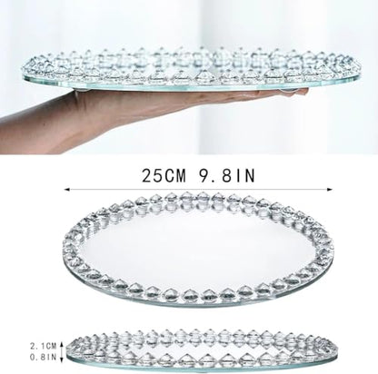 10" x 10" Round Vanity Tray, Crystal Perfume Mirror Tray Jewelry Trinket - color: Clear,round