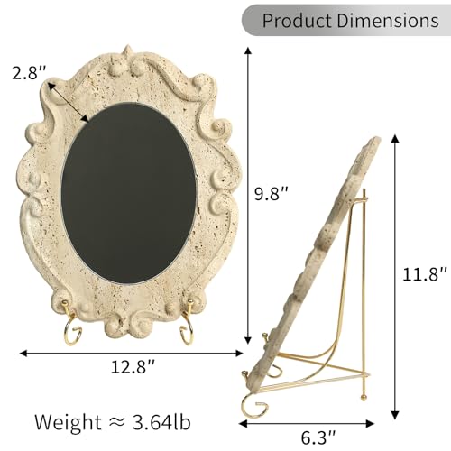 Vintage Travertine Mirror For Tabletop, Natural Stone Mirror 12.8" x 9.8"