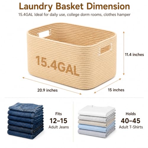 15.4GAL Woven Laundry Basket for Kids, Cute Boho Square storage basket for Living Room Decor, Baby Girls Boys Toys Stuffed Animal Decorative Short Hamper for Dirty Clothes, Bath Towel Oatmeal - color: Oatmeal, size: 15.4GAL