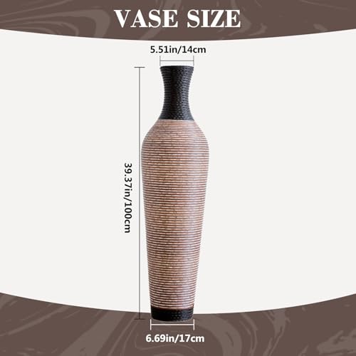 39.4 Inch Tall Floor Vase for Living Room Decor, PVC Decorative Vase for Home Decor, Modern Textured Brown Black Boho Style Standing Vase, Not Waterproof, Flowers Not Included, Black Brown