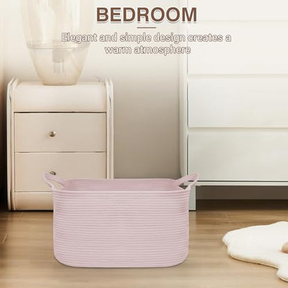 YOUDENOVA Large Blanket Basket, Rectangle Cotton Rope Storage Basket, Pink - color: Light Pink