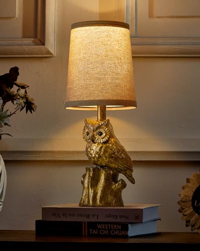 Small Table Lamp for Bedroom, 14.25" Farmhouse Resin Gold Nightstand Lamp - color: ‏‏‎ ‎Gold