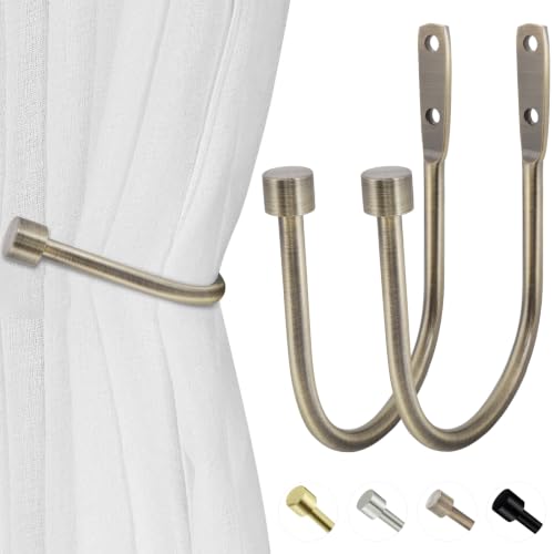 HIKMLK Curtain Holdbacks 2pcs, 100% Cast Iron Solid Heavy Duty Metal Curtain Tieback Hook Side Holders for Wall, Curtain Pull Backs for Drapes Window Home Decoration（Antique Brass ） - color: Antique Brass