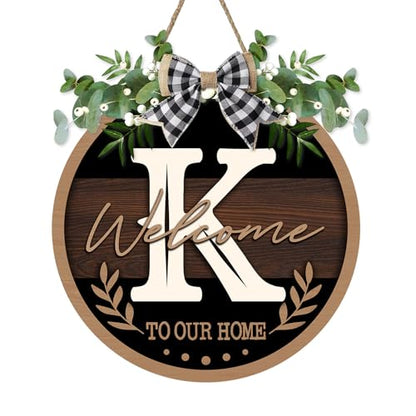 Monogram Letter K Front Door Sign, Welcome to Our Home Family Last - color: K