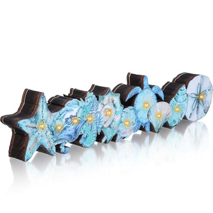 Yousoontic Summer Ocean Table Decorations with LED Lights, 3D Coastal Wooden Centerpieces for Tables, Nautical Starfish Turtles Beach Table Decor for Home Mantel Desk, Summer Party Decorations - style: Ocean