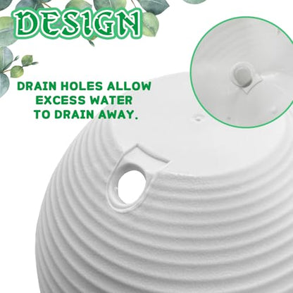 Srmayyi 4 Pack 8 inch Plastic Self Watering Hanging Planters,Round Hanging Basket Planter with Drainer and Metal Chain,White Garden Flower Plant Pot Container for Indoor Outdoor Plants - size: 4 pcs white