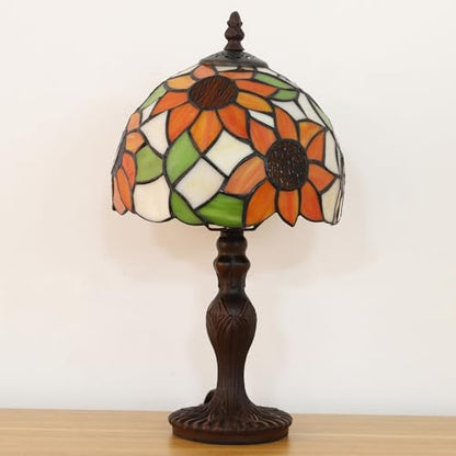 Tiffany Small Table Lamp Sunflower 3-Way Color Temperatures Stained Glass Table Lamps for Living Room Bedroom Bedside Nightstand Night Light Home Office Desk Lamp W/LED Bulb 8X8X15Inch - color: Sunflower