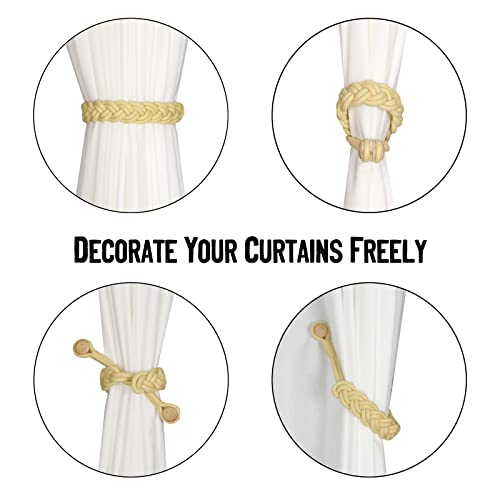 BEL AVENIR Curtain Tiebacks Magnetic 2 Pack Woven Drapery Holdback - color: Yellow -2pack