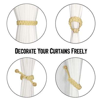 BEL AVENIR Curtain Tiebacks Magnetic 2 Pack Woven Drapery Holdback - color: Yellow -2pack