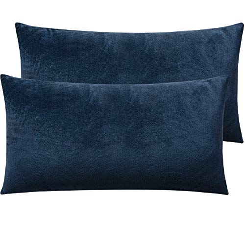 NTBAY King Velvet Pillowcases, Set of 2, Zipper, Navy Blue - color: Navy Blue, size: 36" x 20" (Pack of 2)