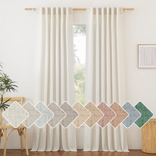 NICETOWN Natural Linen Bedroom Curtains 102 inches Long, Rod Pocket & Back Tab Thick Flax Window Treatments Privacy Assured with Light Filtering for Living Room, W55 x L102, 2 Panels - color: Natural, size: 55"W x 102"L (Pack of 2)