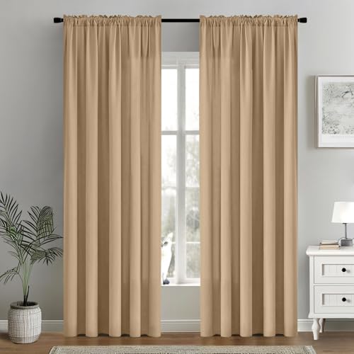 MIULEE Brown Semi Sheer Privacy Curtains Drapes 2 Panels 52W x 90L - color: Brown, size: 52"W x 90"L (Pack of 2)