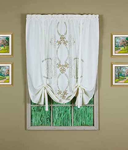 Today's Curtain Verona Reverse Embroidery Tie-Up Shade, 63", Ecru/Antique, 50" W X 63" L - color: Ecru/Antique, size: 50"W x 63"L (Pack of 1)