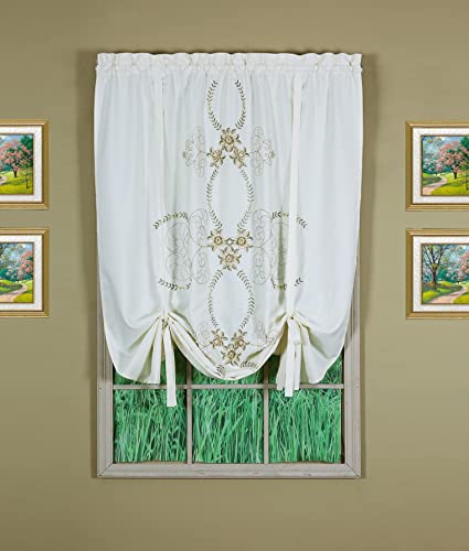 Today's Curtain Verona Reverse Embroidery Tie-Up Shade, 63", Ecru/Antique, 50" W X 63" L - color: Ecru/Antique, size: 50"W x 63"L (Pack of 1)
