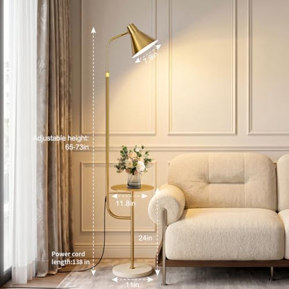 Gold Brass Brushed Floor Lamps with Side Table, Dimmable Light - color: Gold