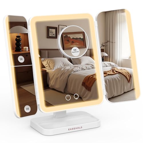 EASEHOLD 5000mAh Rechargeable Lighted Makeup Mirror 2X/3X/10X Magnification - color: Rechargeable - 5000 Mah-white-3 Sides Light