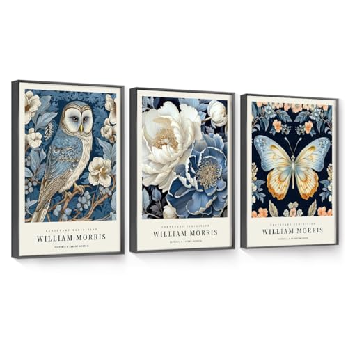 OVVGVV William Morris Wall Art set of 3 large Framed Vintage botanical Colorful Abstract Nature Flowers Canvas Art for Living Room Bedroom Office Decor(Style12, 3pcs 16x24 Black Frame) - color: Type12-Black, size: 16x24 in