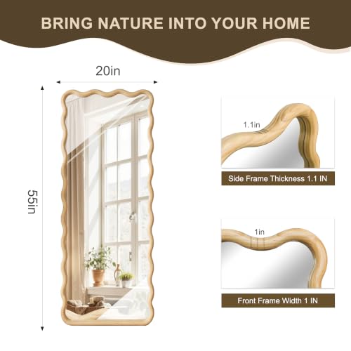 Full Length Mirror, 55”x20” Wavy Wood Floor Mirror for Wall - size: 55"L x 20"W