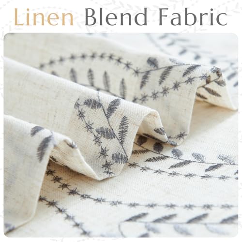 jinchan Boho Linen Curtains 63 Inch Grey on Beige Grommet 2 Panels - color: Vine Grey, size: 50"W x 63"L (Pack of 2)